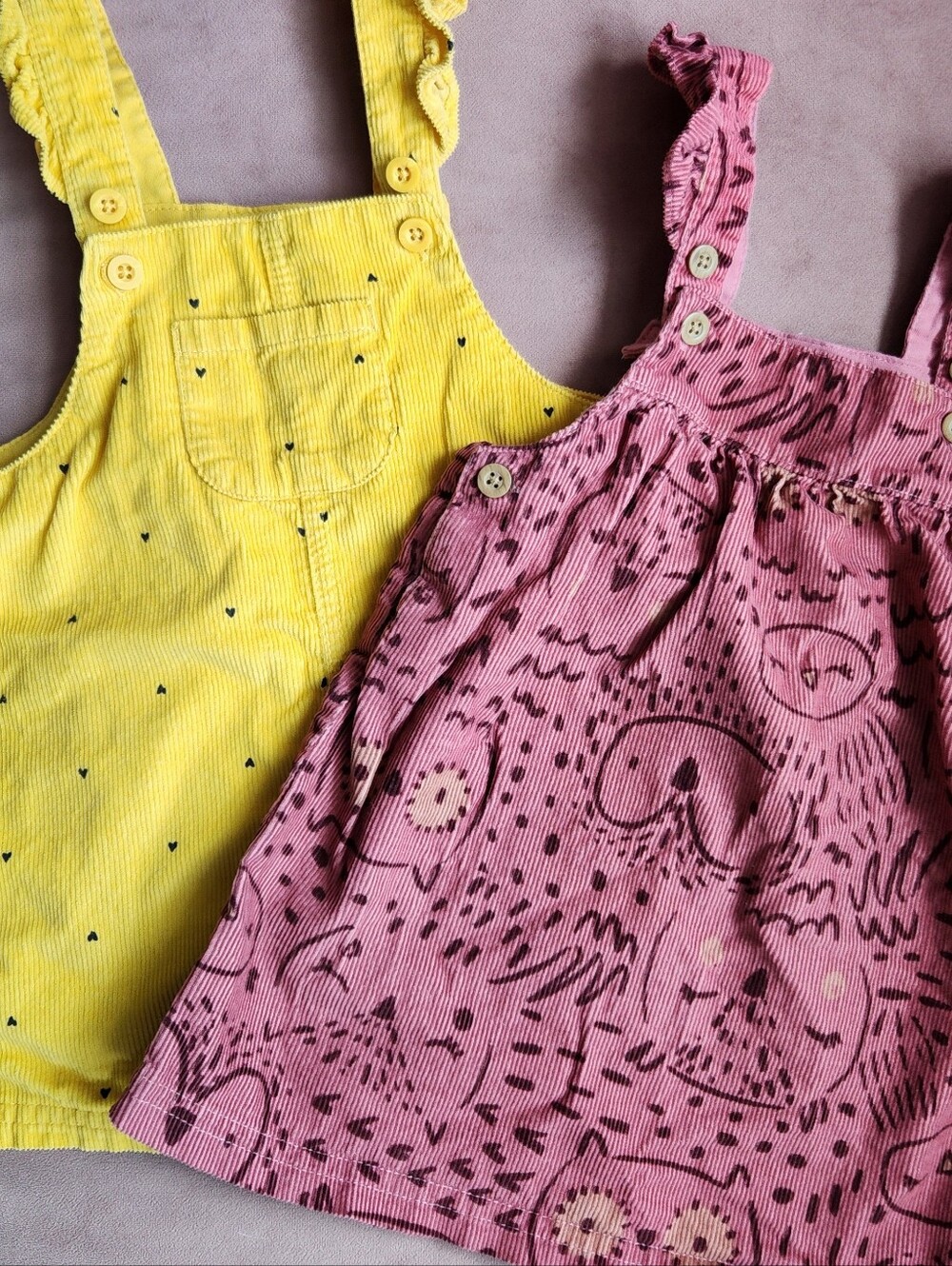 Girl's Soft  Corduroy Pinafore Dresses - Yellow & Dusty Rose, Carters, 12 Months